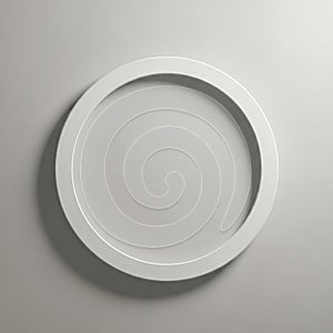 A minimalist, white circular frame is set against a light gray background