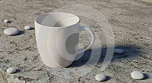 Minimalist White Coffee Mug Mockup on Stone Surface