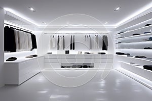 A minimalist white contemporary dressing room with LED light.