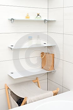 Minimalist white cozy, fresh and clean modern bathroom