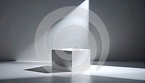 Minimalist White Cube in a Dramatic Spotlight