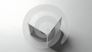 Minimalist white cube shelf casting a soft shadow on a clean surface