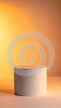 Minimalist White Cylinder Podium on Warm Orange Gradient Background Studio Lighting