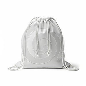 Minimalist white drawstring bag isolated on white background