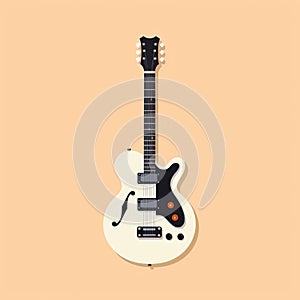 Minimalist White Electric Guitar Illustration On Beige Background