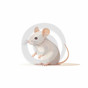 Minimalist White Flat Mouse Illustration On White Background
