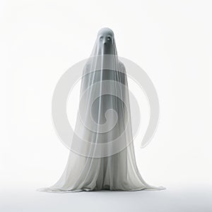 Minimalist White Ghost Model On Isolated Background In Haunting Elegance Style