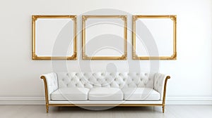 Minimalist White Leather Couch With Golden Frames