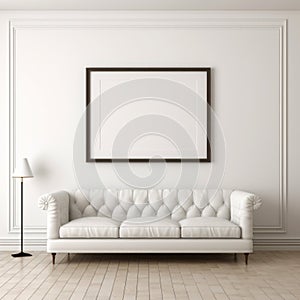 Minimalist White Leather Sofa With Framed Picture In Classicist Style