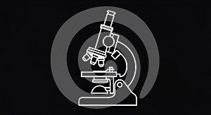 Minimalist White Line Art Microscope Icon on a Solid Black Background for Science and Research Concepts