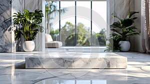 Minimalist White Marble Podium for Luxury Lifestyle Product Displays