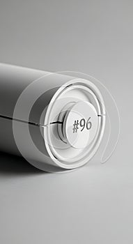 Minimalist White Object with Number 96 on Gray Background