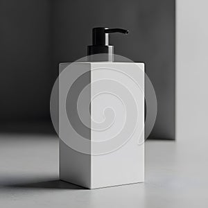 Minimalist White Pump Bottle on Grey Background