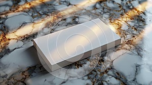 Minimalist white rectangular block on marble surface - generative ai photo