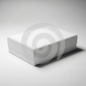 Minimalist White Rectangular Box with Lid on a Light Gray Background container packaging
