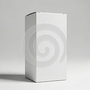 Minimalist white rectangular box standing upright on a flat surface