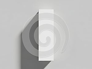 A minimalist white rectangular object casting a shadow on a light grey background