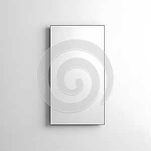 Minimalist white rectangular object mounted on a plain wall surface