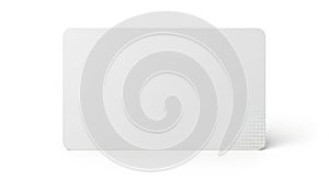 A minimalist white rectangular object with rounded edges and a smooth glossy surface placed on a plain white background with a