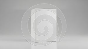 Minimalist white rectangular object standing on a reflective surface