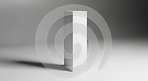 Minimalist white rectangular prism casting a shadow on a grey background