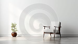 Minimalist White Room With Armchair And Sunrays