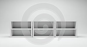 Minimalist white shelf unit on white backdrop exhibiting straightforward aesthetic design and