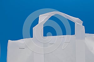 Minimalist White Shopping Bag, Blue Background