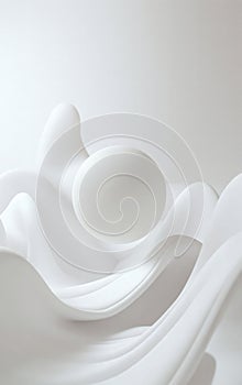 Minimalist White Sphere Floating on Fluid Abstract Waves