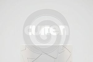 Minimalist white text on a light gray background with subtle marble texture below