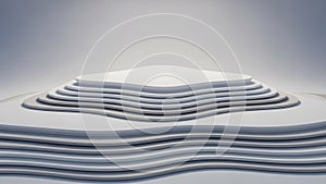 Minimalist White Tiered Platform With Wavy Layers Creating a Modern Stage or Display Area Against a Soft Gradient