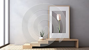 Minimalist White Tulip In Framed Wall Frame For Modern Home Decor