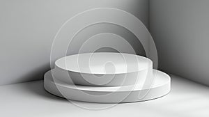 Minimalist White Two Tiered Round Display Platform in Corner