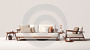Minimalist White And Wood Sofa With Neoclassical Simplicity