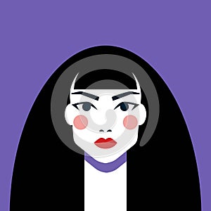 Minimalist Woman Portrait. Flat Design Style. Female Face Avatar Isolated Icon. Colorful Abstract Cartoon Character Person.