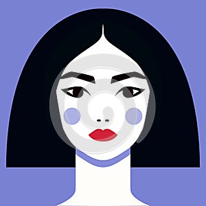 Minimalist Woman Portrait. Flat Design Style. Female Face Avatar Isolated Icon. Colorful Abstract Cartoon Character Person.