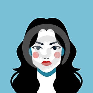 Minimalist Woman Portrait. Flat Design Style. Female Face Avatar Isolated Icon. Colorful Abstract Cartoon Character Person.
