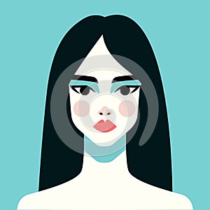 Minimalist Woman Portrait. Flat Design Style. Female Face Avatar Isolated Icon. Colorful Abstract Cartoon Character Person.