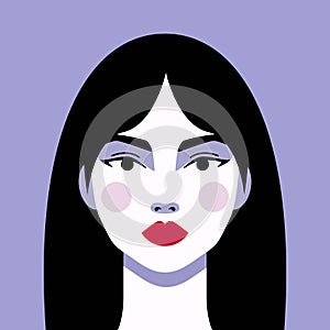 Minimalist Woman Portrait. Flat Design Style. Female Face Avatar Isolated Icon. Colorful Abstract Cartoon Character Person.