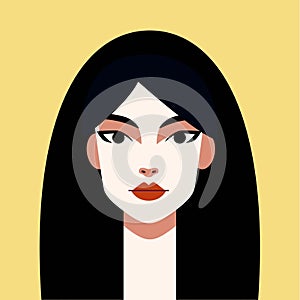 Minimalist Woman Portrait. Flat Design Style. Female Face Avatar Isolated Icon. Colorful Abstract Cartoon Character Person.