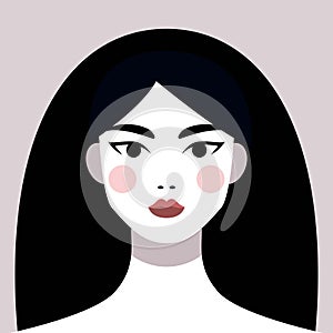 Minimalist Woman Portrait. Flat Design Style. Female Face Avatar Isolated Icon. Colorful Abstract Cartoon Character Person.