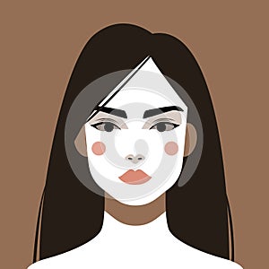 Minimalist Woman Portrait. Flat Design Style. Female Face Avatar Isolated Icon. Colorful Abstract Cartoon Character Person.