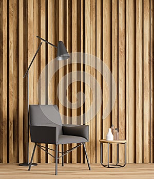 Minimalist wood living room with armchair