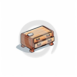 Minimalist Wooden Chest Icon - Isometric Illustration