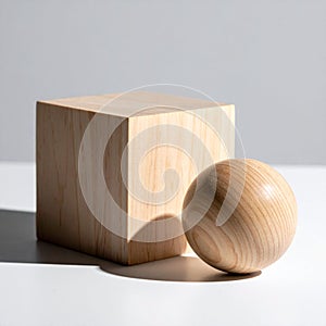 Minimalist Wooden Cube and Sphere Composition