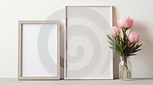 Minimalist Wooden Frame Mockup With Gray And Cream Tones