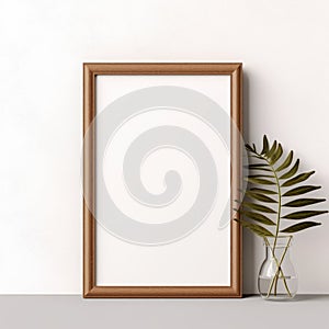 Minimalist Wooden Frame For Posters With Plant And Vase