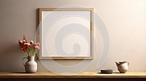 Minimalist Wooden Picture Frame With Vase Of Flowers
