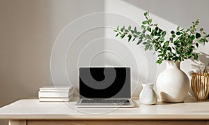 Minimalist Workspace with Laptop and Greenery