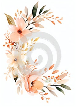 minimalist wreath minimalist shades of light soft peachy orange blooms floral watercolor for or photo